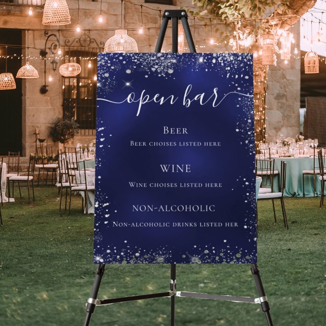 Navy blue silver glitter wedding bar menu foam board (Creator Uploaded)