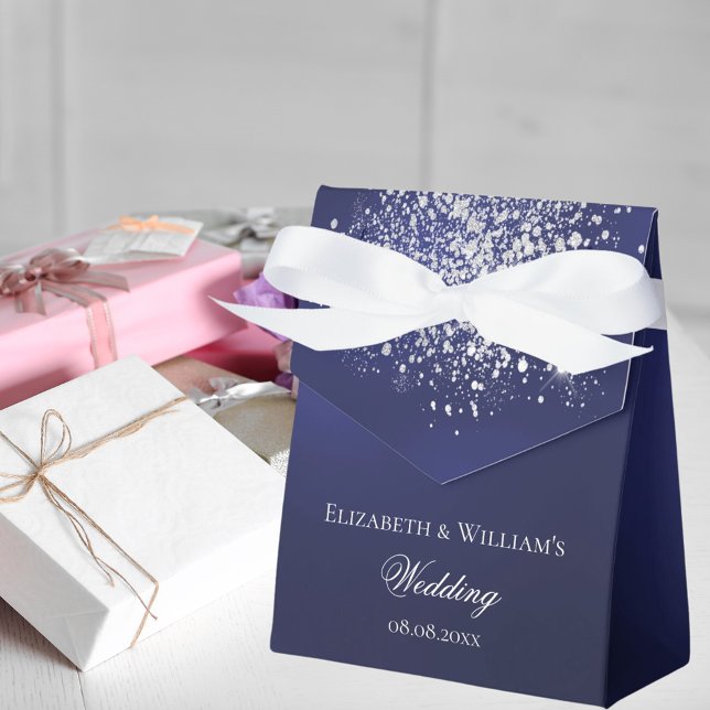Navy blue silver glitter wedding favor boxes (Creator Uploaded)