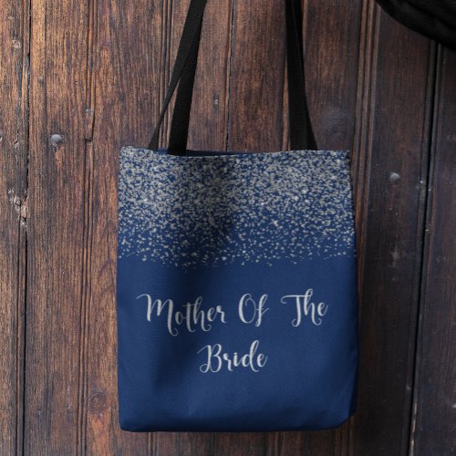 Navy Blue Silver Glitter Wedding Mother Of Bride Tote Bag