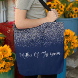 Navy Blue Silver Glitter Wedding Mother Of Groom Tote Bag