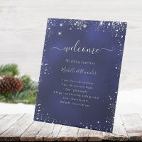 Navy blue silver glitter wedding program timeline