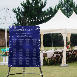 Navy blue silver glitter wedding seating chart foam board
