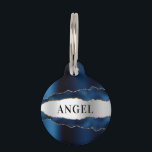 Navy blue silver gold agate marble name pet ID tag<br><div class="desc">Navy blue,  faux gold and silver metallic looking and agate,  marble stone print. Personalize and add a name on the front,  phone number on the back.</div>