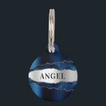Navy blue silver gold agate marble name pet ID tag<br><div class="desc">Navy blue,  faux gold and silver metallic looking and agate,  marble stone print. Personalize and add a name on the front,  phone number on the back.</div>