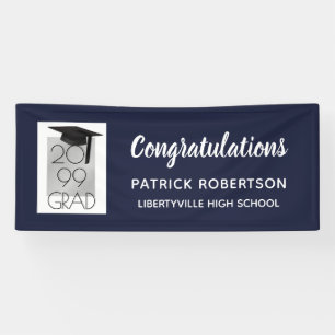 Navy Blue Silver GRAD   Custom Color   Graduation Banner