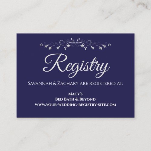Navy Blue  Silver Gray Elegant Wedding Registry Enclosure Card