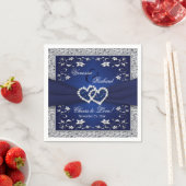 Navy Blue, Silver Gray Floral Paper Wedding Napkin (Insitu)