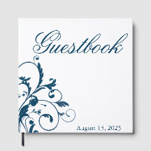 Navy Blue Silver/Gray Flourish Guest Book