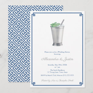 Navy Blue & Silver Gray Mint Julep Wedding Shower Invitation