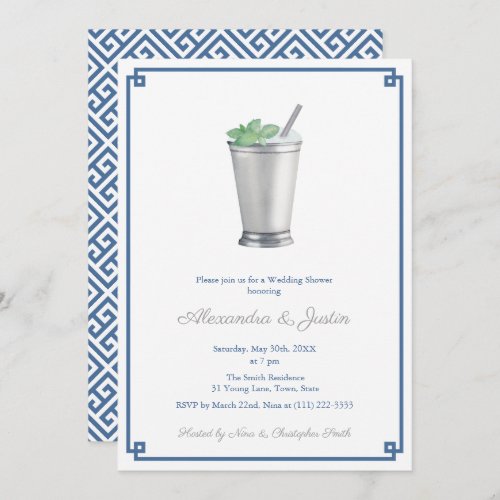 Navy Blue  Silver Gray Mint Julep Wedding Shower Invitation