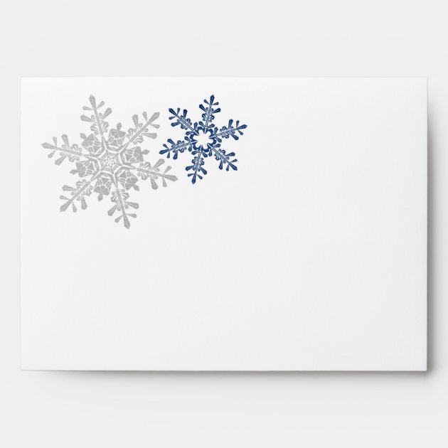 Navy Blue Silver Grey Snowflake Winter Wedding A7 Envelope