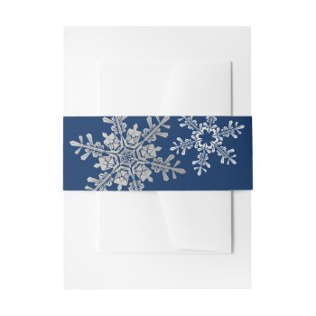 Navy Blue Silver Grey Snowflake Winter Wedding Invitation Belly Band by wasootch at Zazzle