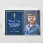 Navy Blue Silver Holy Communion Photo Thank You
