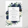 Navy Blue Silver Ivory Floral Wedding Menu Cards