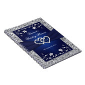 Navy Blue, Silver Joined Hearts Floral Notebook (Right Side)