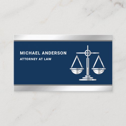 Navy Blue Silver Justice Scale Lawyer Attorney Business Card