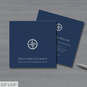 Navy Blue Silver Logo Square Business Card