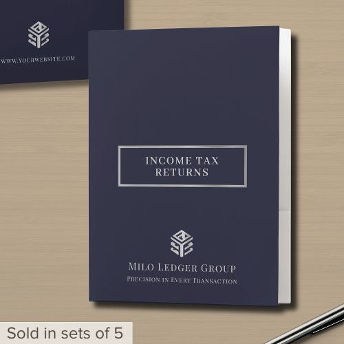 Navy Blue Silver Logo Tax Return Pocket Folder