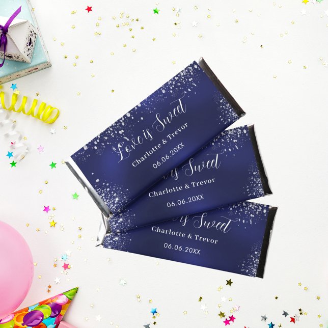 Navy blue silver Love is Sweet wedding Hershey Bar Favors (Creator Uploaded)