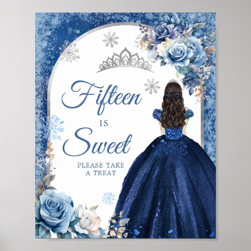 Navy Blue Silver Magical Winter Fifteen Is Sweet Poster