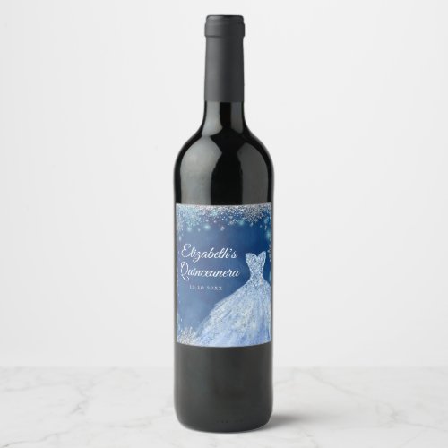 Navy Blue Silver Magical Winter Mis Quince Wine Label