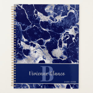 Navy Blue Silver Marble Abstract Glitter Art Desig Planner