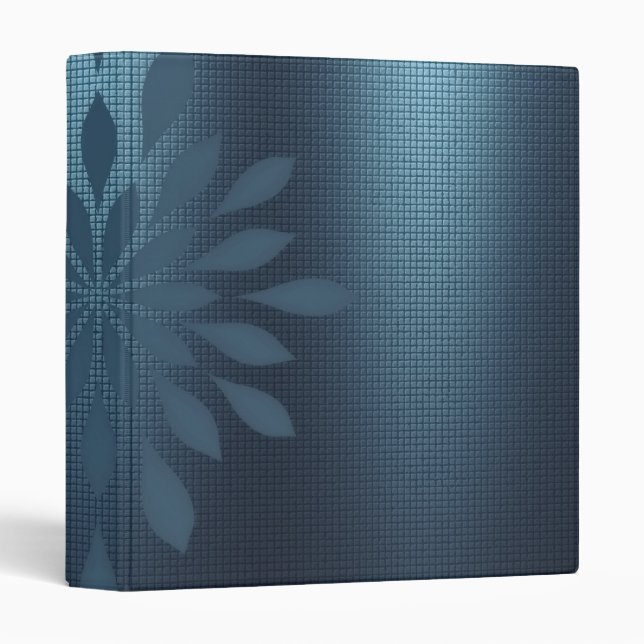 Navy blue silver metallic look floral embellished 3 ring binder (Front/Spine)