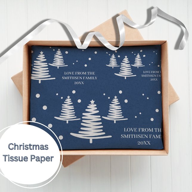 Navy Blue Silver Minimalist Christmas Trees Tissue Paper (Creator Uploaded)
