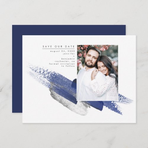 Navy Blue  Silver Modern Save the Date Photo