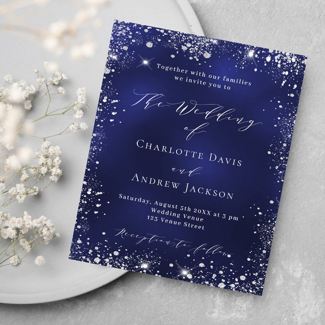 Navy blue silver modern wedding invitation (Creator Uploaded)