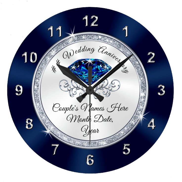 Navy Blue, Silver Personalized Anniversary Clock Zazzle