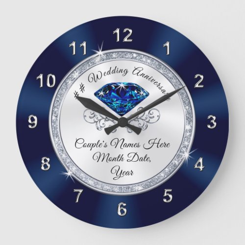 Navy Blue Silver Personalized Anniversary Clock