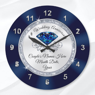 Navy Blue, Silver Personalized Anniversary Clock