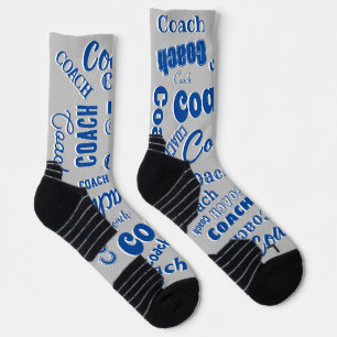 Navy Blue Silver Personalized Coach Gift Name Art Socks