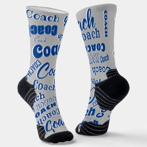 Navy Blue Silver Personalized Coach Gift Name Art Socks