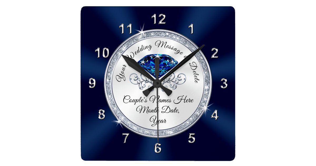 Navy Blue, Silver Personalized Wedding Clock | Zazzle
