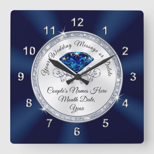 Navy Blue Silver Personalized Wedding Clock