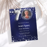 Navy blue silver photo 70th birthday invitation<br><div class="desc">A modern,  stylish photo invitation for a 70th birthday party.  A navy blue background,  decorated with stars. The blue color is uneven. Personalize and add your photo and party details.  

1 sheet = 1 invitation printed edge to edge.</div>