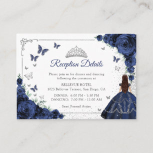Navy Blue Silver Quincenarea Reception Details Enclosure Card