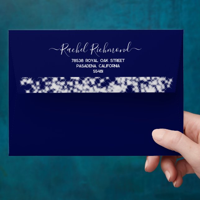 Navy Blue Silver Roses Butterflies Quinceanera Envelope (Hand)