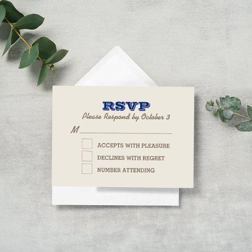 Navy Blue  Silver RSVP Card