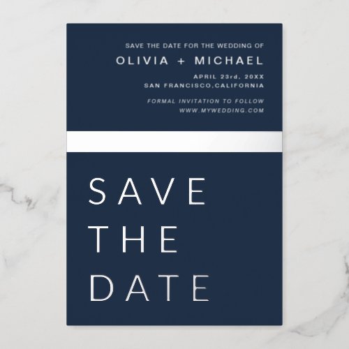 Navy Blue Silver Save the Date Elegant Foil Invitation