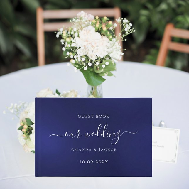 Navy blue silver script wedding  foil guest book  (Creator Uploaded)