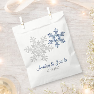 Navy Blue Silver Snowflake Wedding Favor Bag