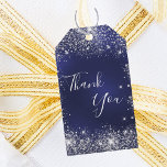Navy blue silver sparkles thank you gift tags<br><div class="desc">For a girly and glamorou (or any age) birthday party,  bridal shower or baby shower.  A navy blue background with elegant faux silver sparkles. On the front the text: Thank You
Back: add your thank you note and name.</div>
