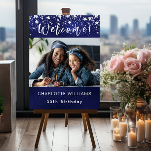 Navy blue silver star photo birthday party welcome foam board