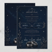 Navy Blue & Silver Starry Night Wedding Invite