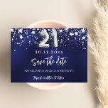 Navy blue silver stars 21st birthday save the date<br><div class="desc">A modern and elegant Save the Date for a 21st  birthday party.   A navy blue background decorated with faux silver stars. Personalize and add a date and name. The blue color is uneven.  The text: Save the Date is written with a large trendy hand lettered style script.</div>
