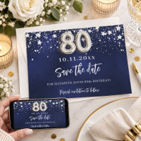 Navy blue silver stars 80th birthday