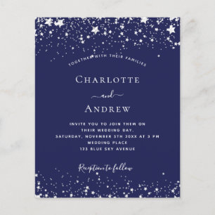Navy blue silver stars budget wedding invitation flyer